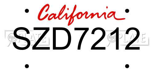 SZD7212 California License Plate