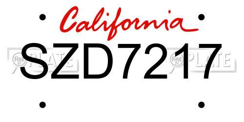 SZD7217 California License Plate