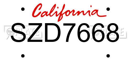 SZD7668 California License Plate