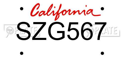 SZG567 California License Plate
