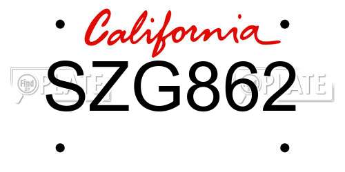 SZG862 California License Plate