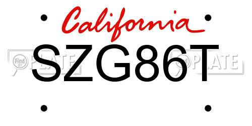 SZG86T California License Plate