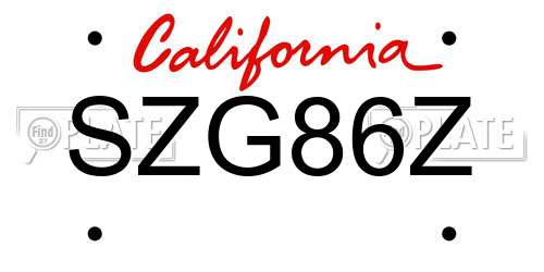 SZG86Z California License Plate