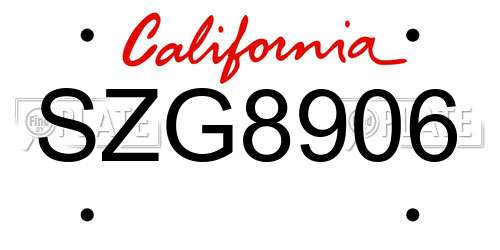 SZG8906 California License Plate