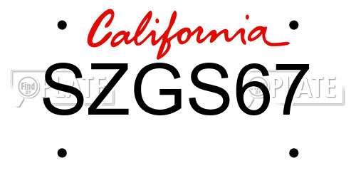 SZGS67 California License Plate