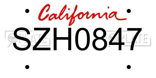 SZH0847 California License Plate