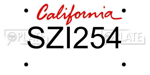 SZI254 California License Plate