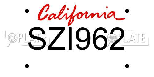 SZI962 California License Plate