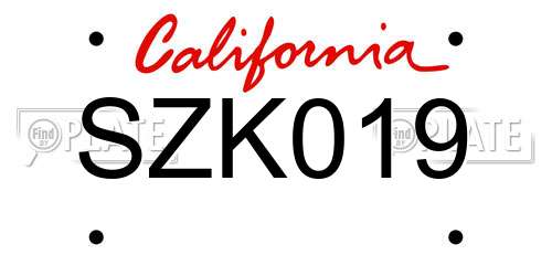 SZK019 California License Plate