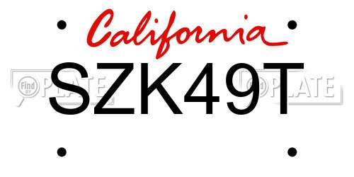 SZK49T California License Plate