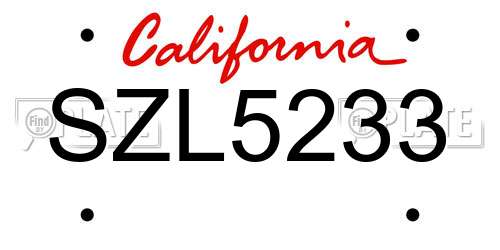SZL5233 California License Plate