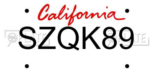 SZQK89 California License Plate