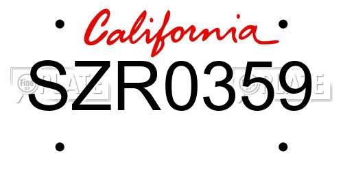 SZR0359 California License Plate