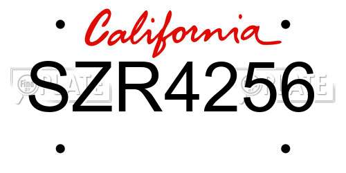SZR4256 California License Plate