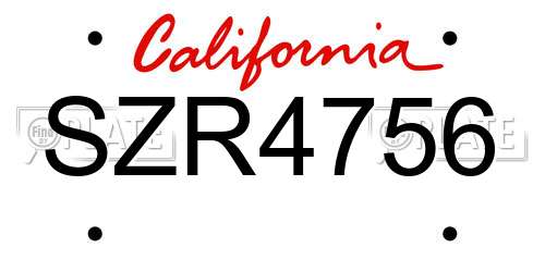 SZR4756 California License Plate