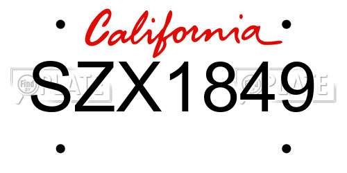 SZX1849 California License Plate