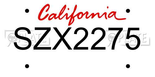 SZX2275 California License Plate