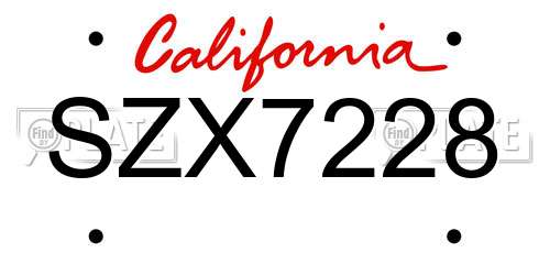 SZX7228 California License Plate