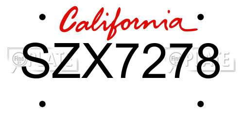 SZX7278 California License Plate