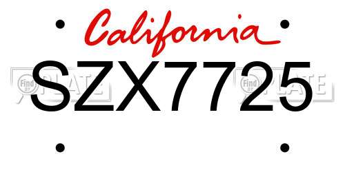 SZX7725 California License Plate