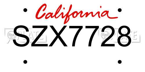 SZX7728 California License Plate