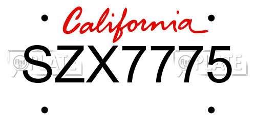 SZX7775 California License Plate