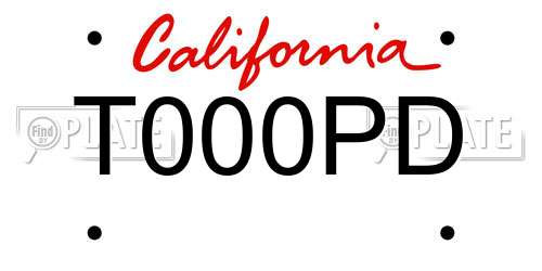 T000PD California License Plate