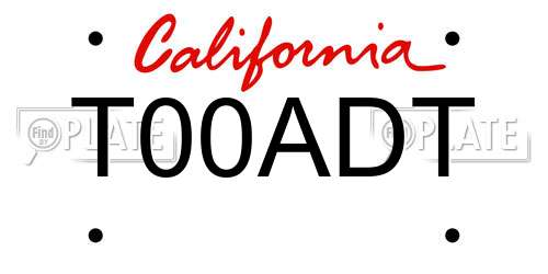 T00ADT California License Plate
