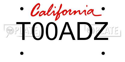 T00ADZ California License Plate