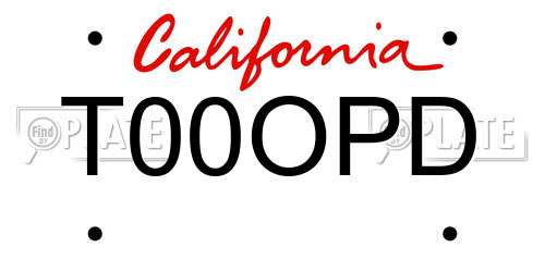 T00OPD California License Plate