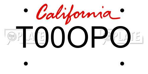 T00OPO California License Plate