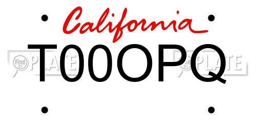 T00OPQ California License Plate