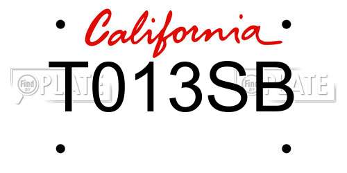 T013SB California License Plate