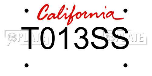 T013SS California License Plate