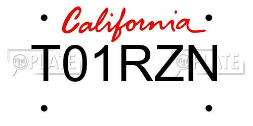 T01RZN California License Plate