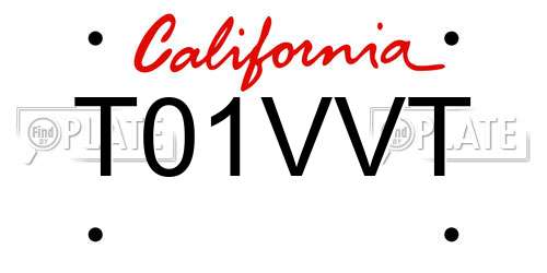 T01VVT California License Plate