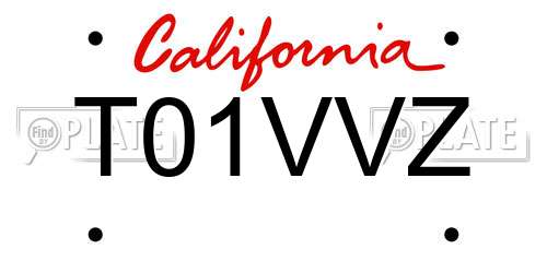 T01VVZ California License Plate