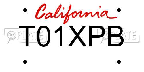 T01XPB California License Plate