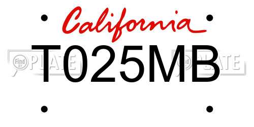 T025MB California License Plate
