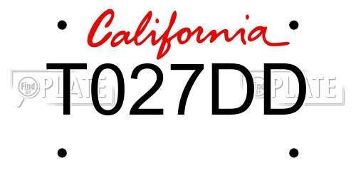T027DD California License Plate