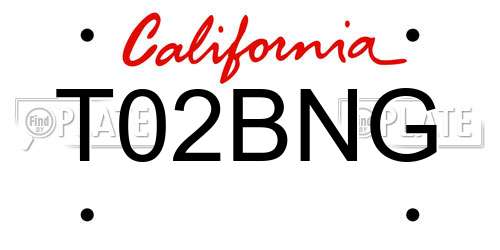 T02BNG California License Plate