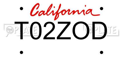 T02ZOD California License Plate