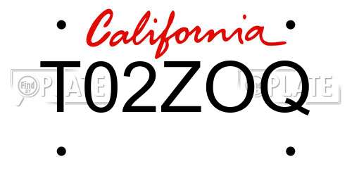 T02ZOQ California License Plate