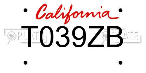 T039ZB California License Plate