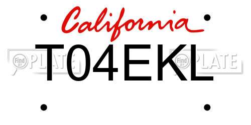 T04EKL California License Plate