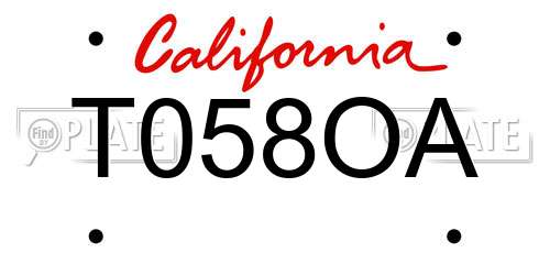 T058OA California License Plate