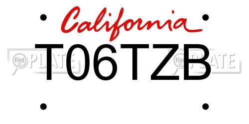 T06TZB California License Plate