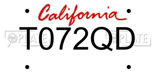 T072QD California License Plate