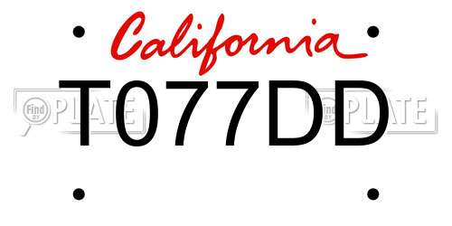 T077DD California License Plate