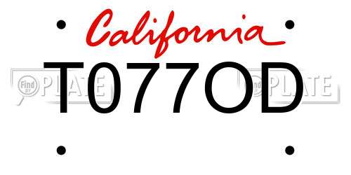 T077OD California License Plate